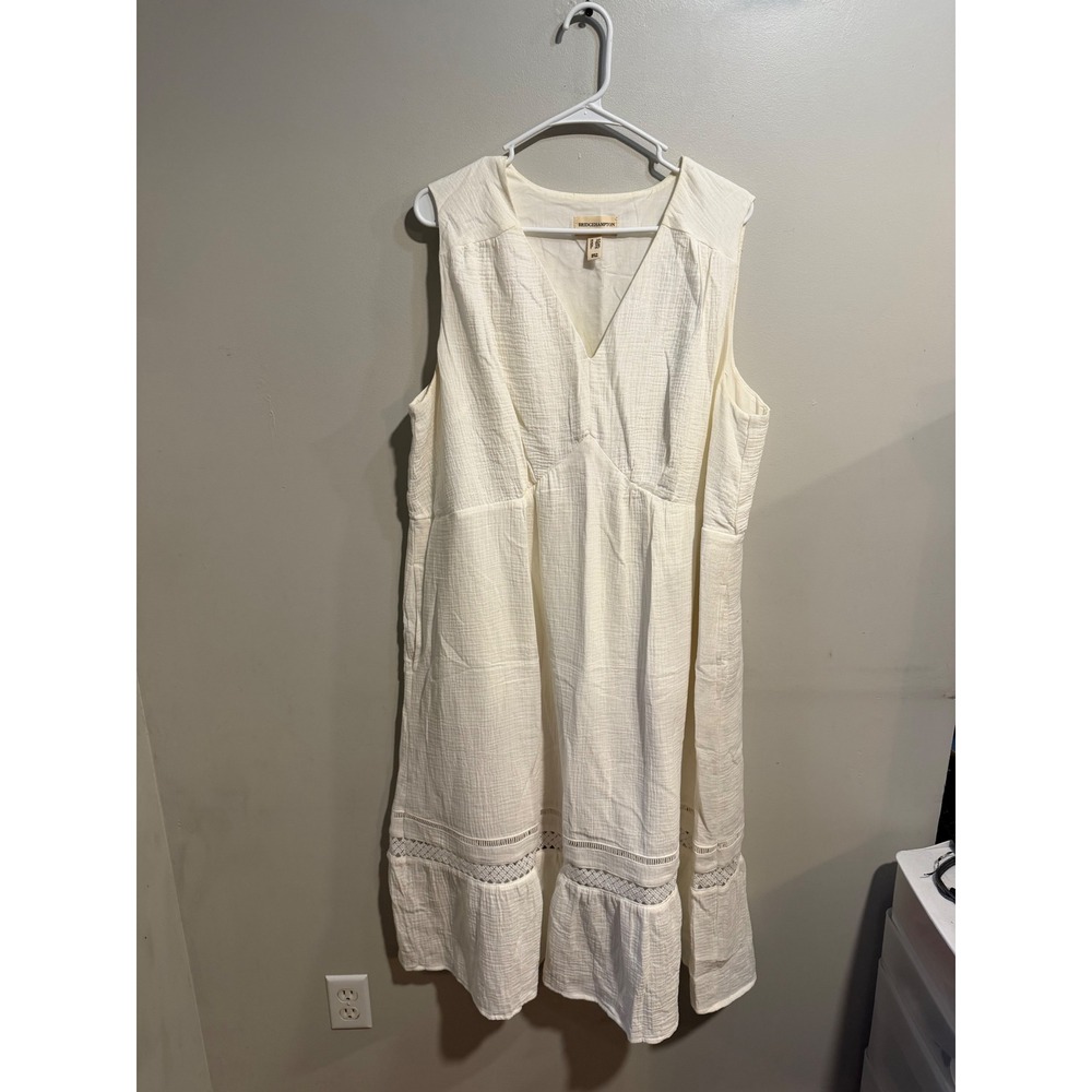 Isaac Mizrahi Bridgehampton White Gauze Lace Trim Midi Dress Plus 2XP 2X Petite